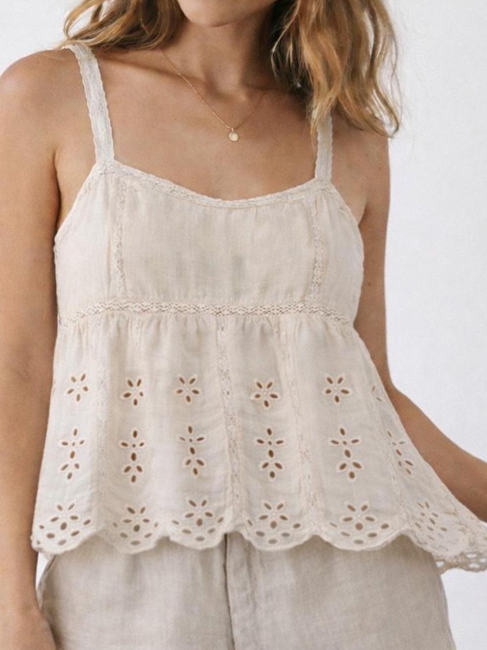 American Eagle Outfitters Cream Eyelet Camisole Tank
